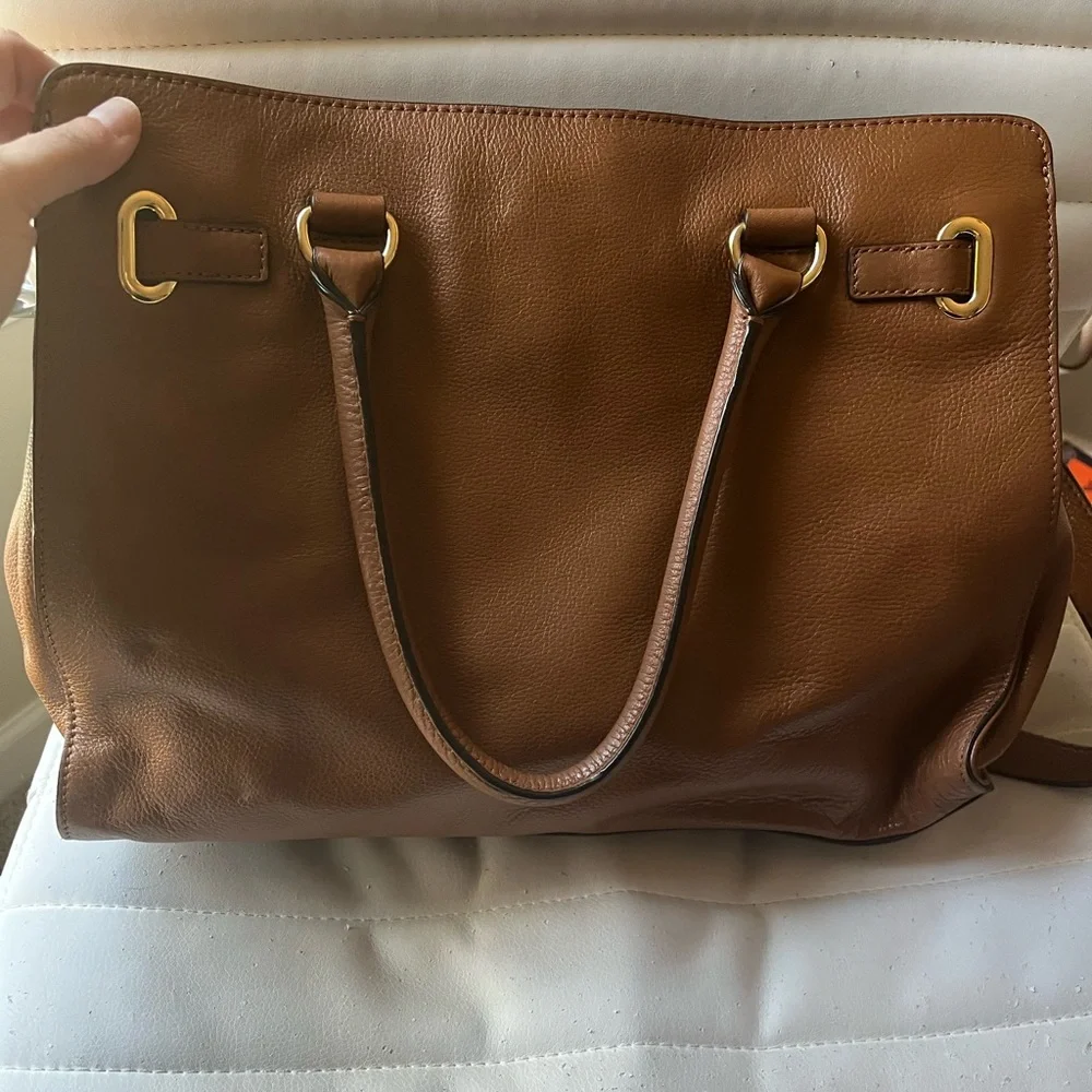 Michael Kors Brown Leather Shoulder Bag Large Tote Multi Pocket - Picture 3 of 4